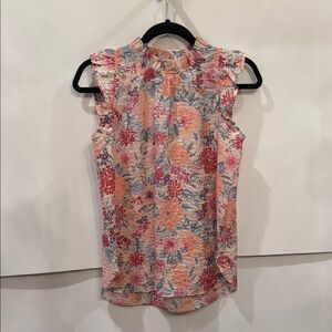 LOFT Floral Ruffle Sleeveless Blouse - Pink and Orange